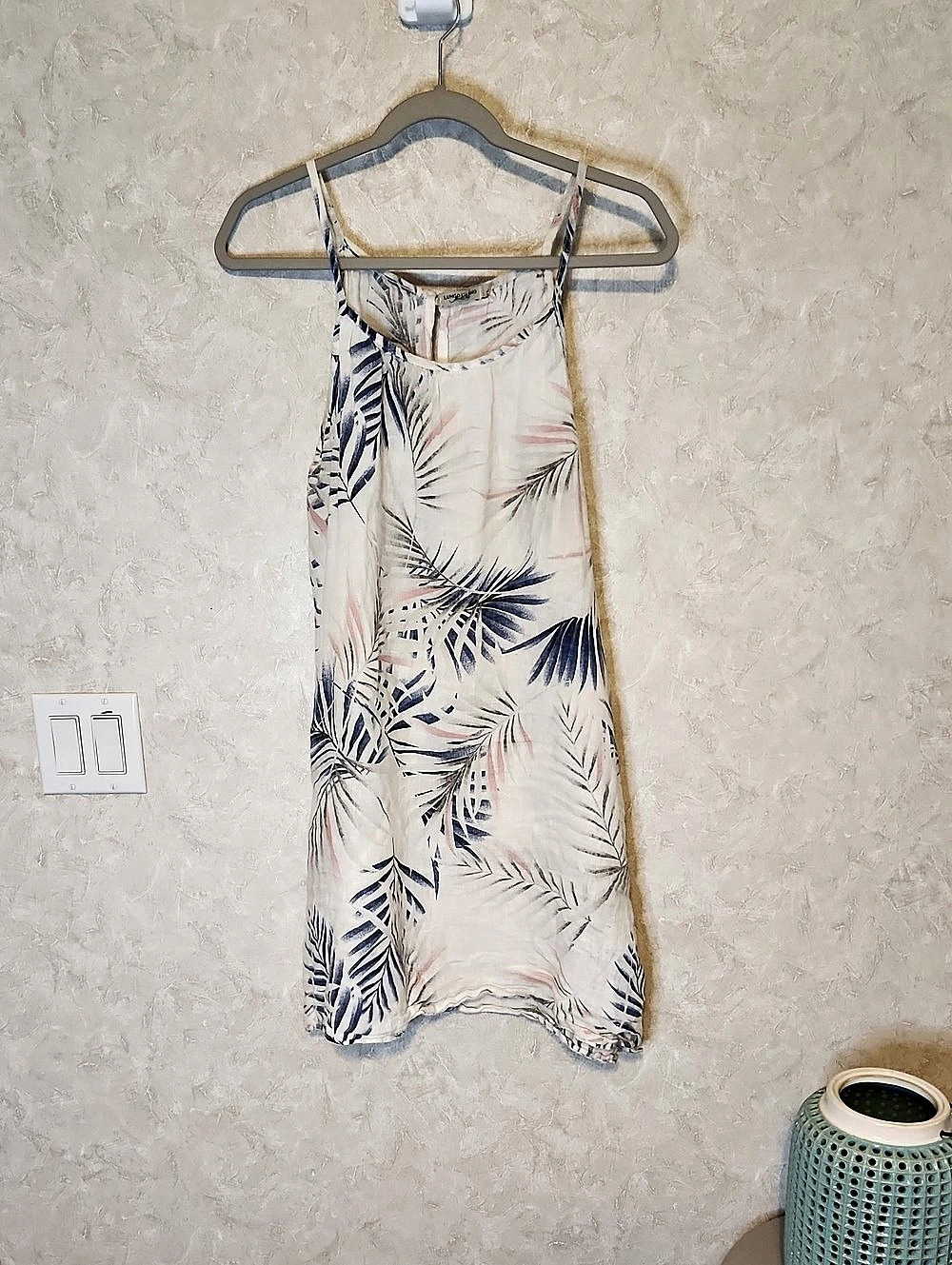 Lungo Liarno Linen Floral Mini Dress in White & Blue Size Large